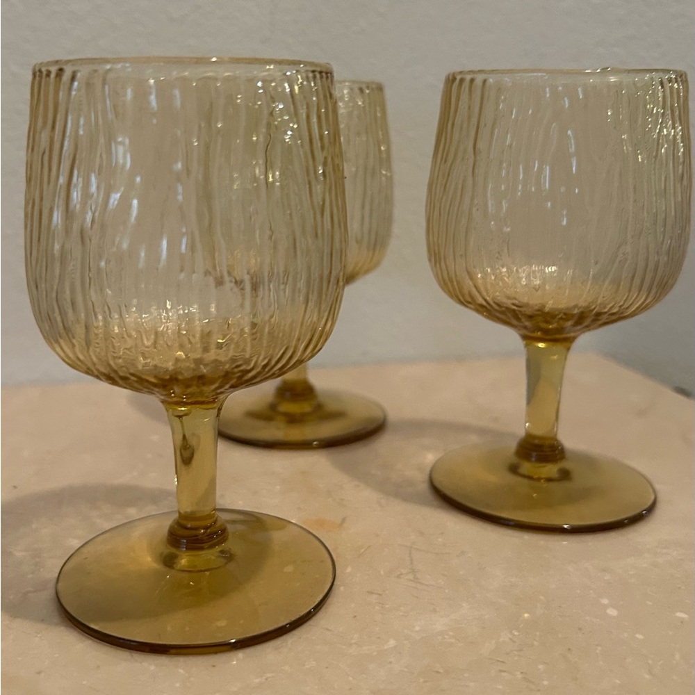 Three(3) Festival Amber wine glasses. 5.5” H By Morgantown.